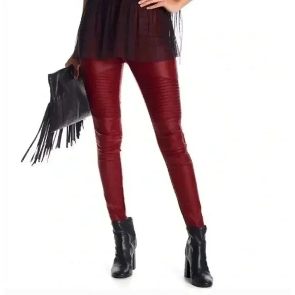 Ooberswank Red Coated Faux Leather High Rise Moto Leggings S